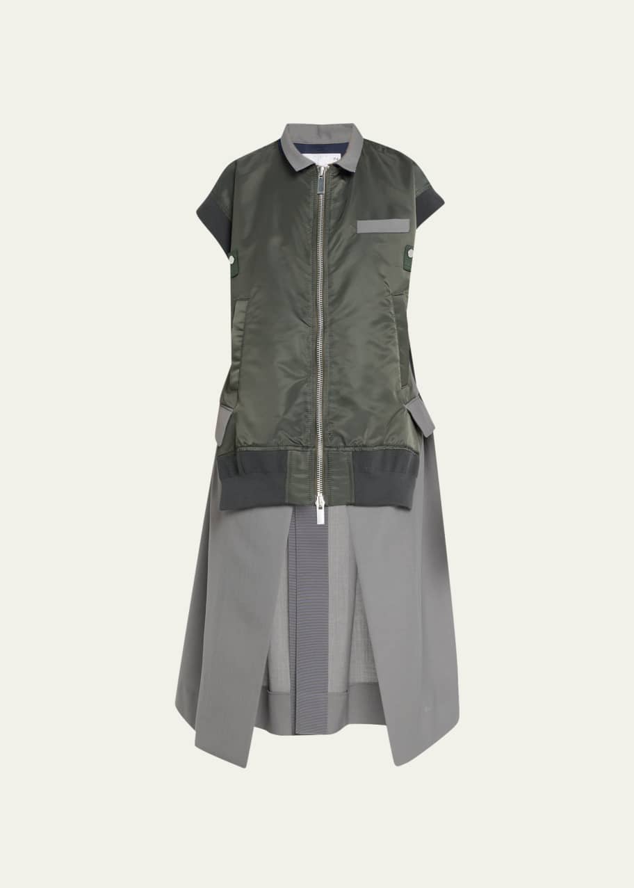【SACAI】Layered Shoulder Shooting Long Vest SACAI Hybrid Suiting Layered Long Vest Jacket - Bergdorf Goodman