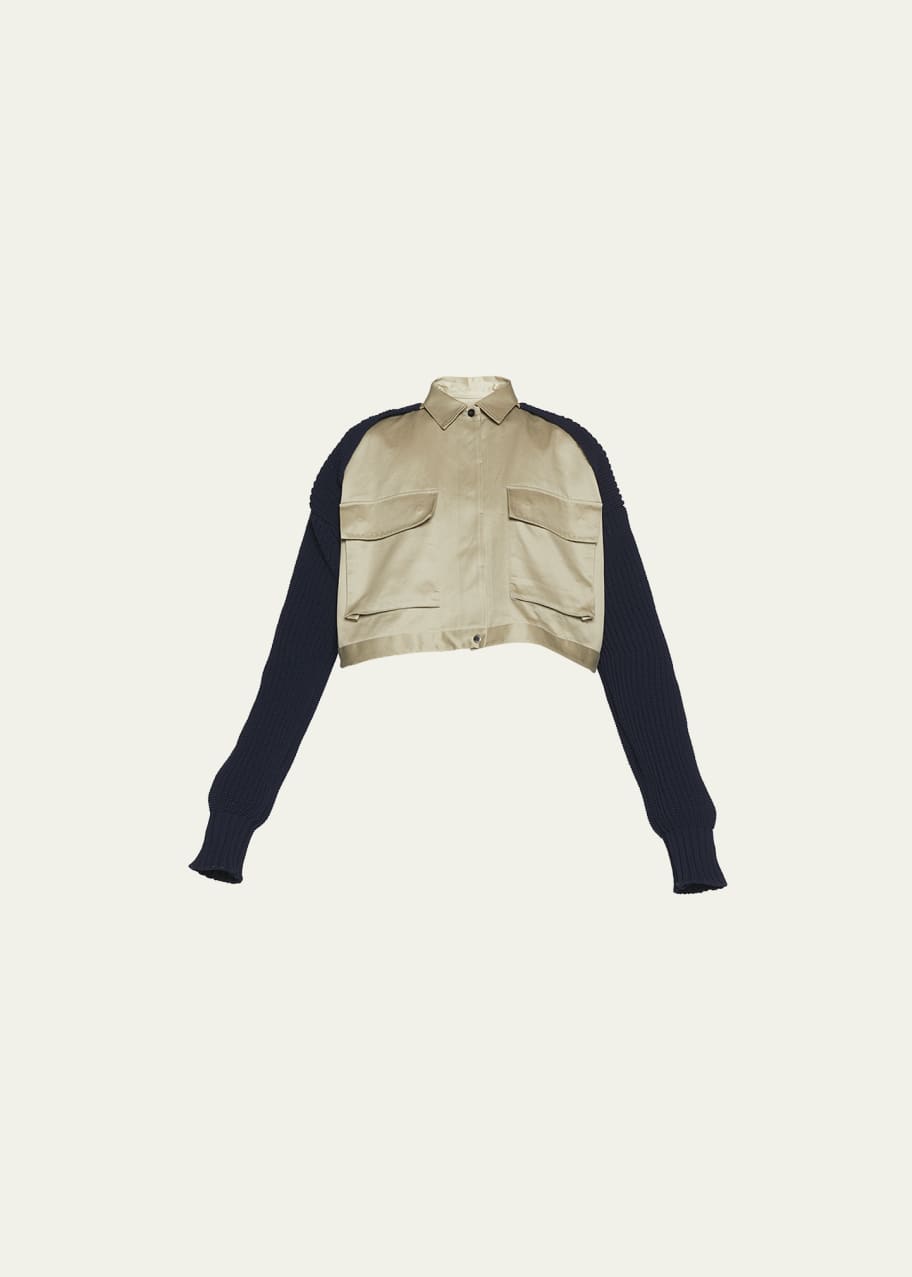 SACAI Nylon Cargo Pocket Knit Sleeve Crop Jacket - Bergdorf Goodman