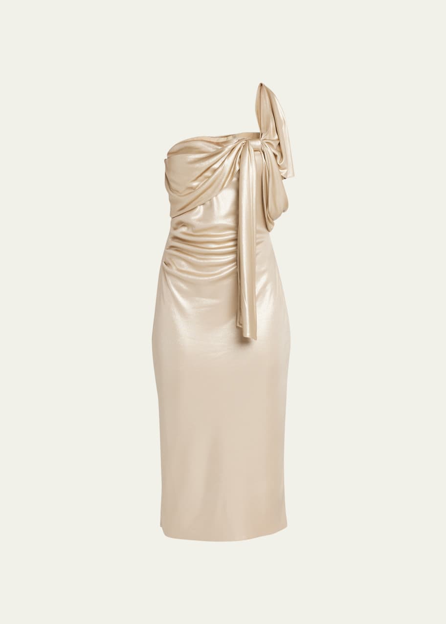 Chiara Boni La Petite Robe Teresa One-Shoulder Draped Shimmer Midi Dress -  Bergdorf Goodman