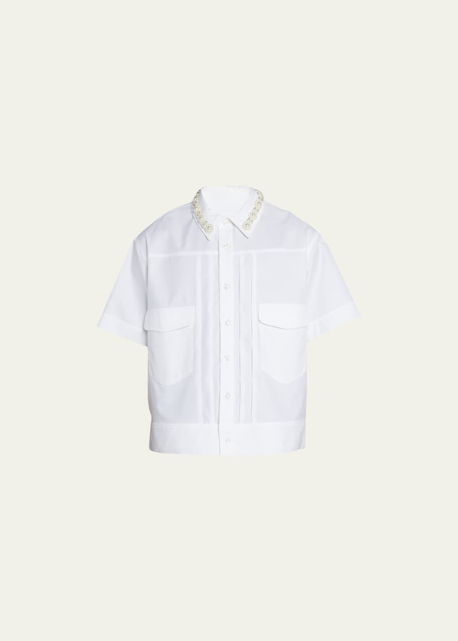 Simone Rocha Men's Pleated Shirt with Embellished Collar - Bergdorf Goodman