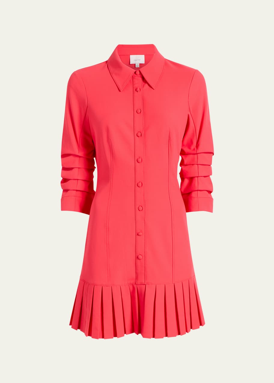 Image 1 of 1: Lucilla Topstitched Pleated-Hem Mini Shirtdress