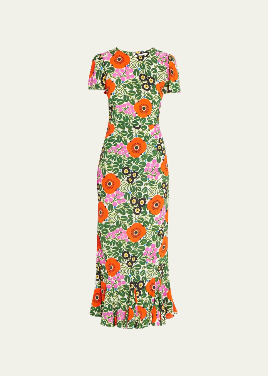 Rhode Lulani Fluted Floral-Print Ankle Dress - Bergdorf Goodman
