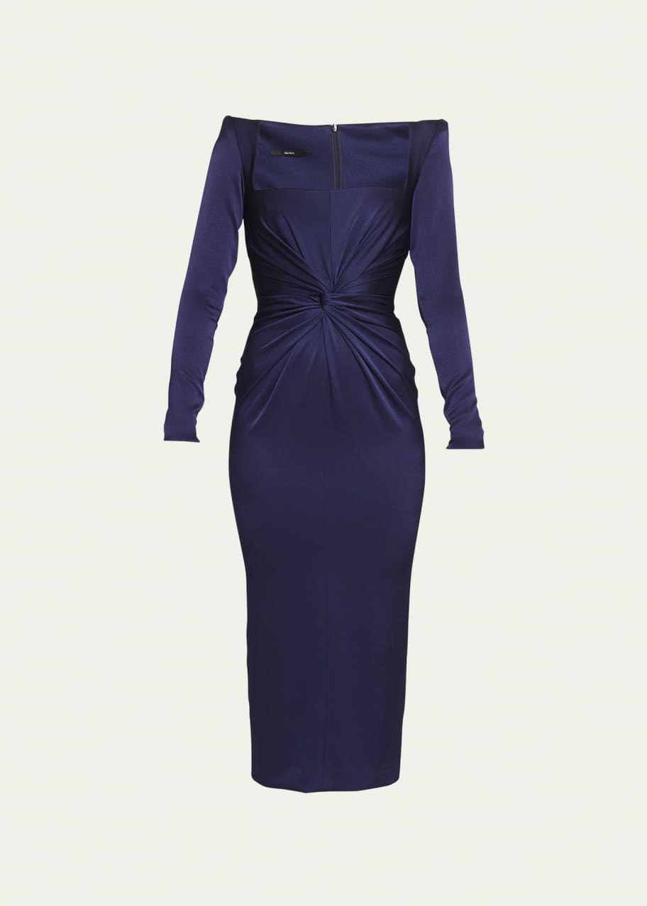 Alex Perry Twisted Strong-Shoulder Satin Crepe Midi Dress - Bergdorf Goodman