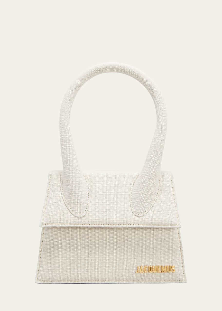 Jacquemus Le Chiquito Moyen Linen Top Handle Bag in White