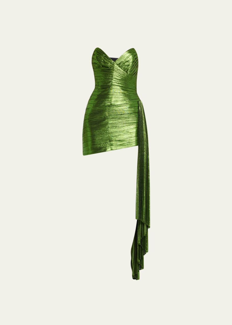 Retrofete Daniele Strapless Draped-Sash Lam Mini Dress - Bergdorf Goodman