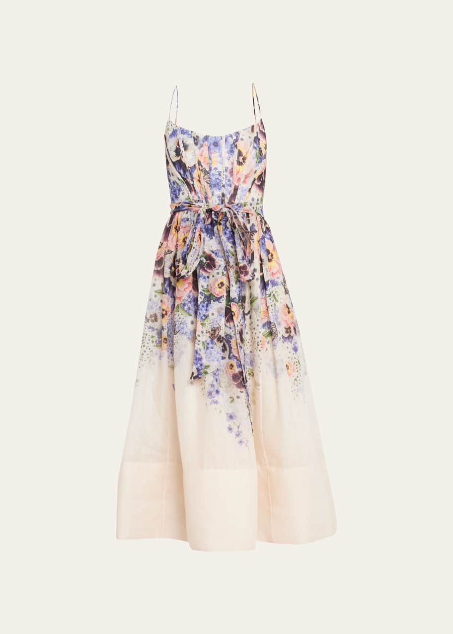 white christmas dresses MissJophiel Corset 3D Floral Sky Blue Midi Dress Ivory / Tea Length / Custom Size/ Plus Size main image 0