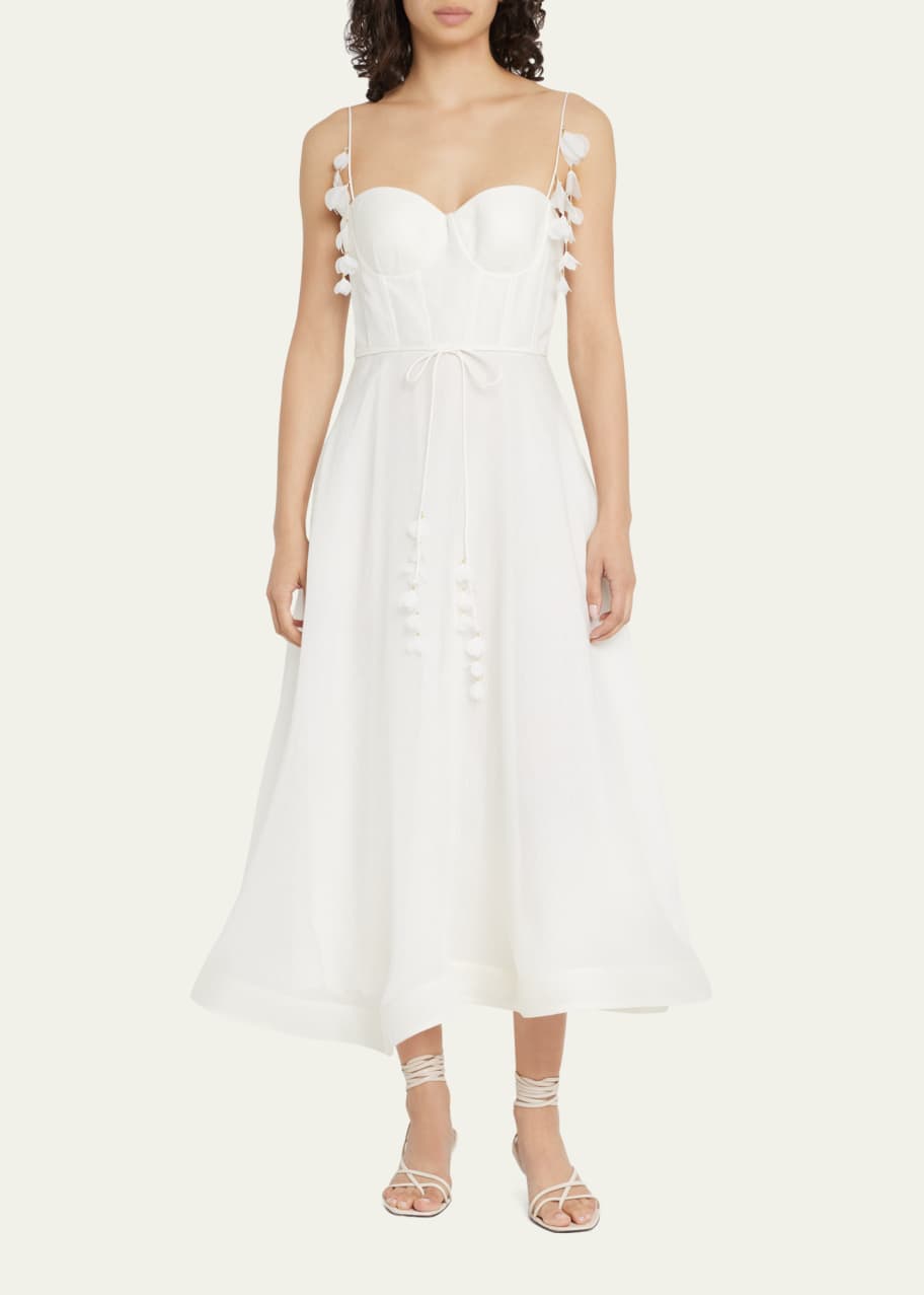 knee length dresses for ladies ZIMMERMANN WOMEN Wonderland Frill Midi Dress Black  MAISONDEFASHION.COM