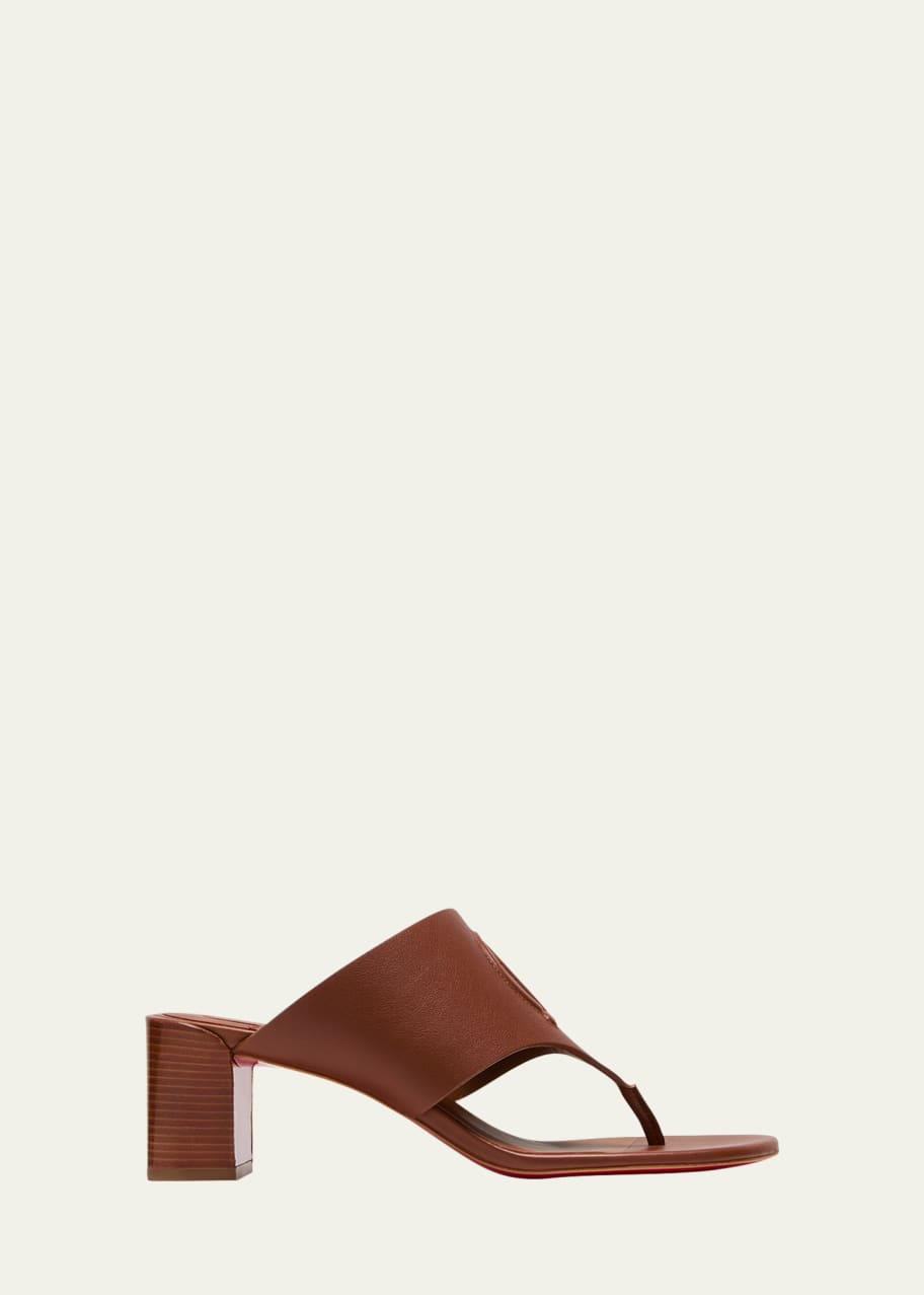 Image 1 of 1: Leather Logo Red Sole Thong Slide Sandals