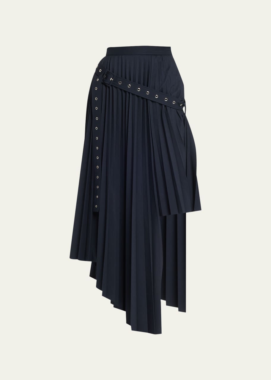 Rokh Grommet Belt Pleated Asymmetric Midi Skirt - Bergdorf Goodman