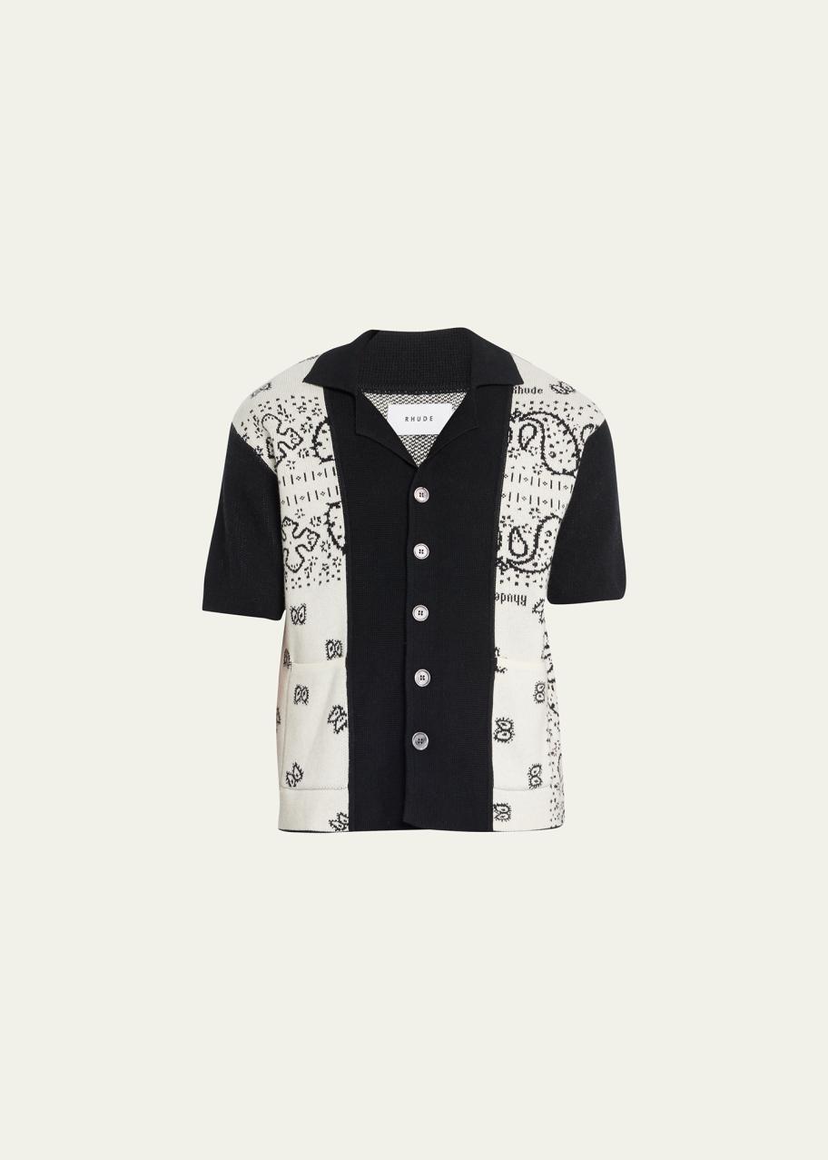 シャツ RHUDE Black Bandana S/S Shiirt Rhude Men's Bandana Knit Camp Shirt - Bergdorf Goodman