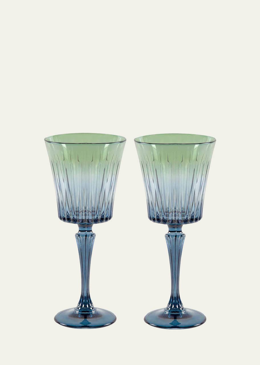 Image 1 of 1: Green Shaded Stemmed Wine Glasses, Set of 2