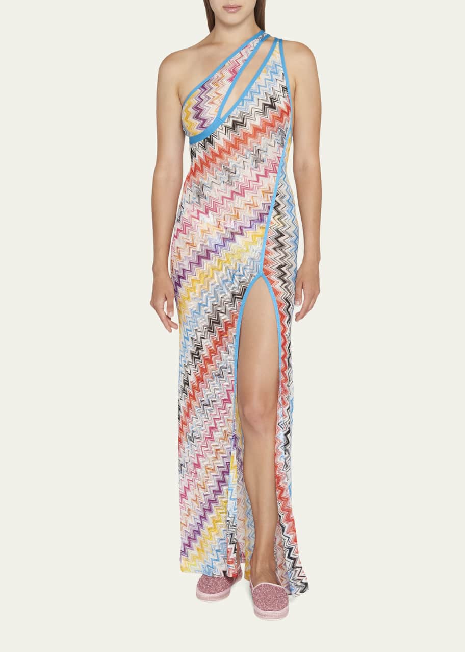 missoni asymmetrical dress Striped crochet-knit maxi dress - white