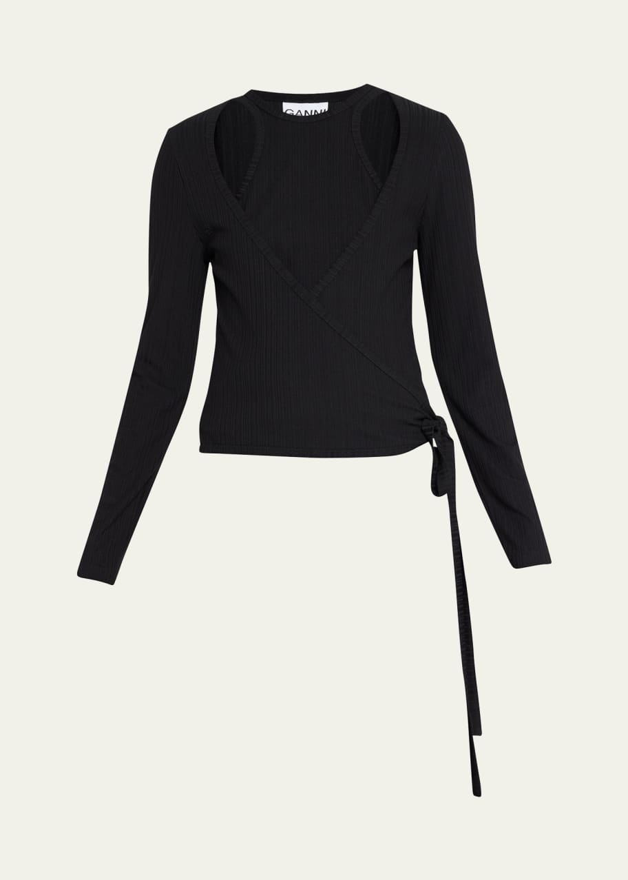 Ganni Rib Jersey Wrap Top - Black – Sloane Boutique