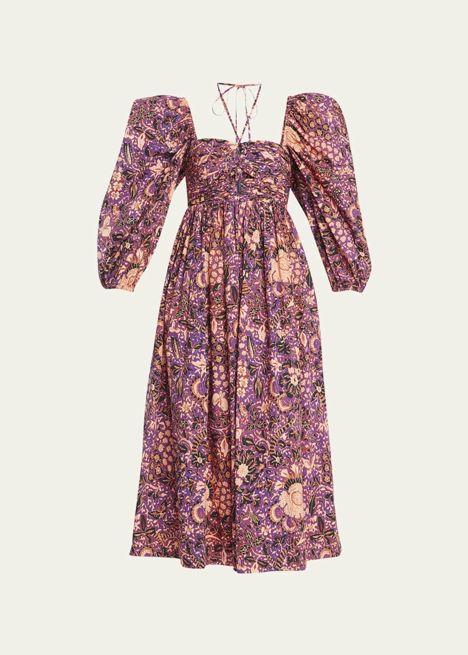 Ulla Johnson Alessa Puff-Sleeve Floral Poplin Cutout Midi Dress - Bergdorf  Goodman