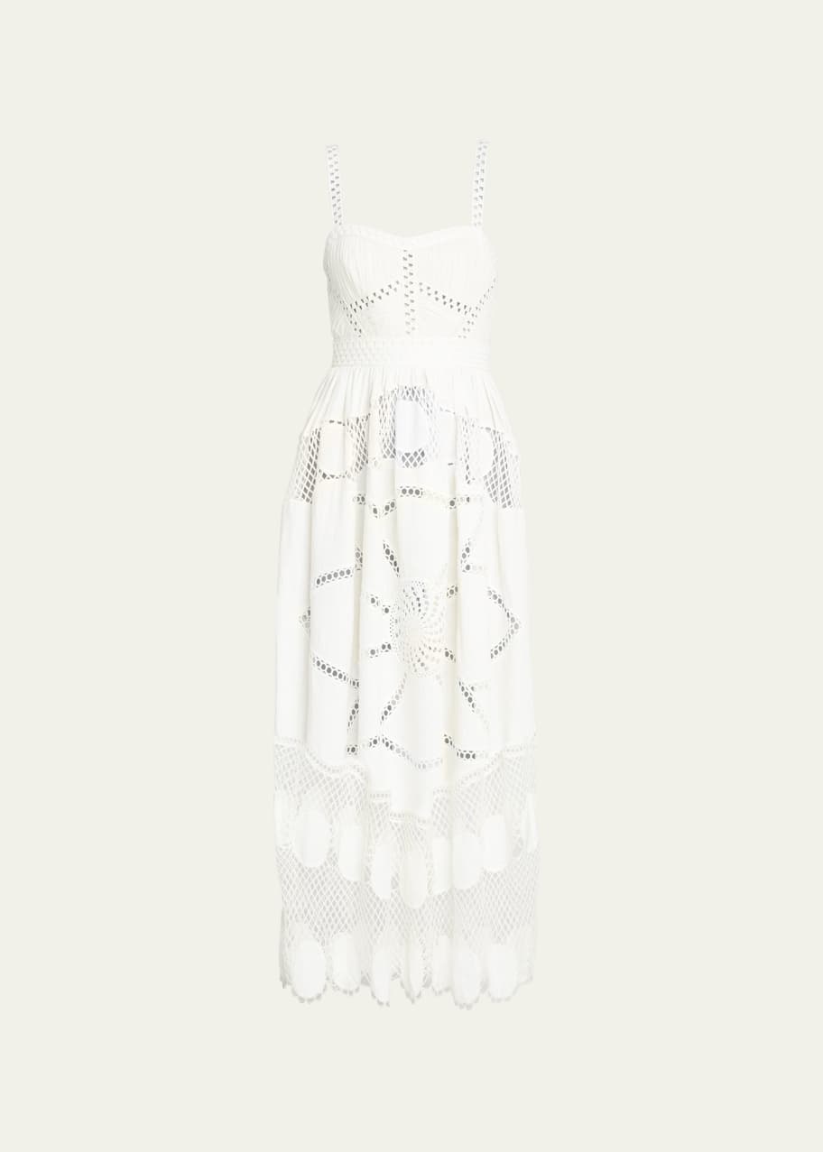 Ulla Johnson Juno Sweetheart Linen Crochet Midi Dress - Bergdorf Goodman