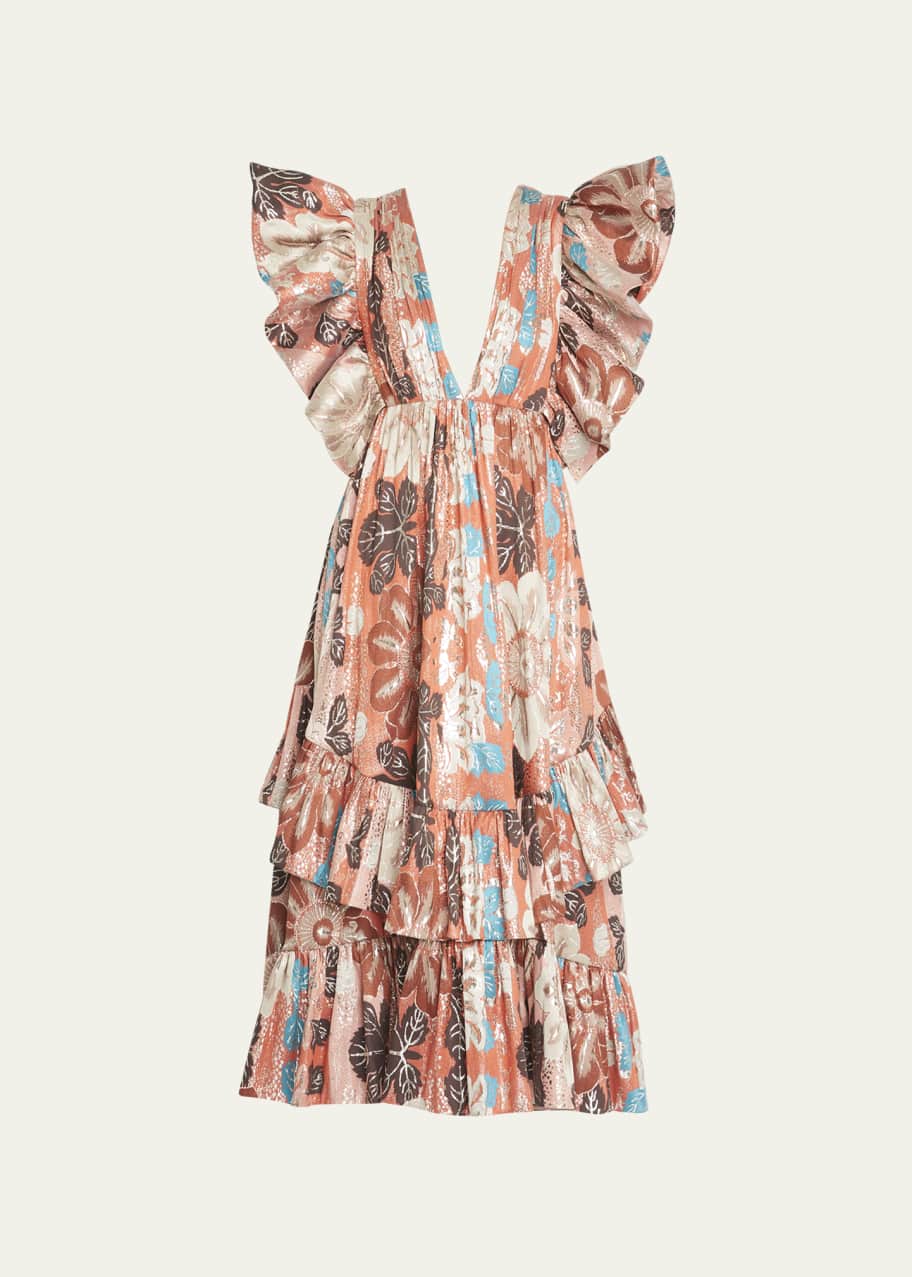 Fontaine Floral Tiered Ruffle Midi Dress
