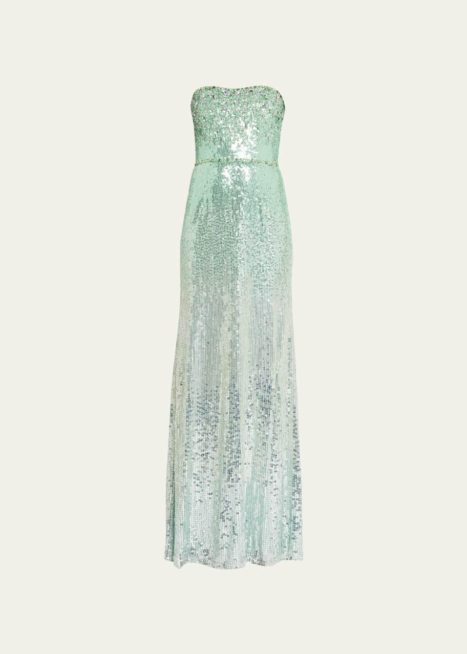 green emerald velvet dress Sarai Strapless Sequin Gown