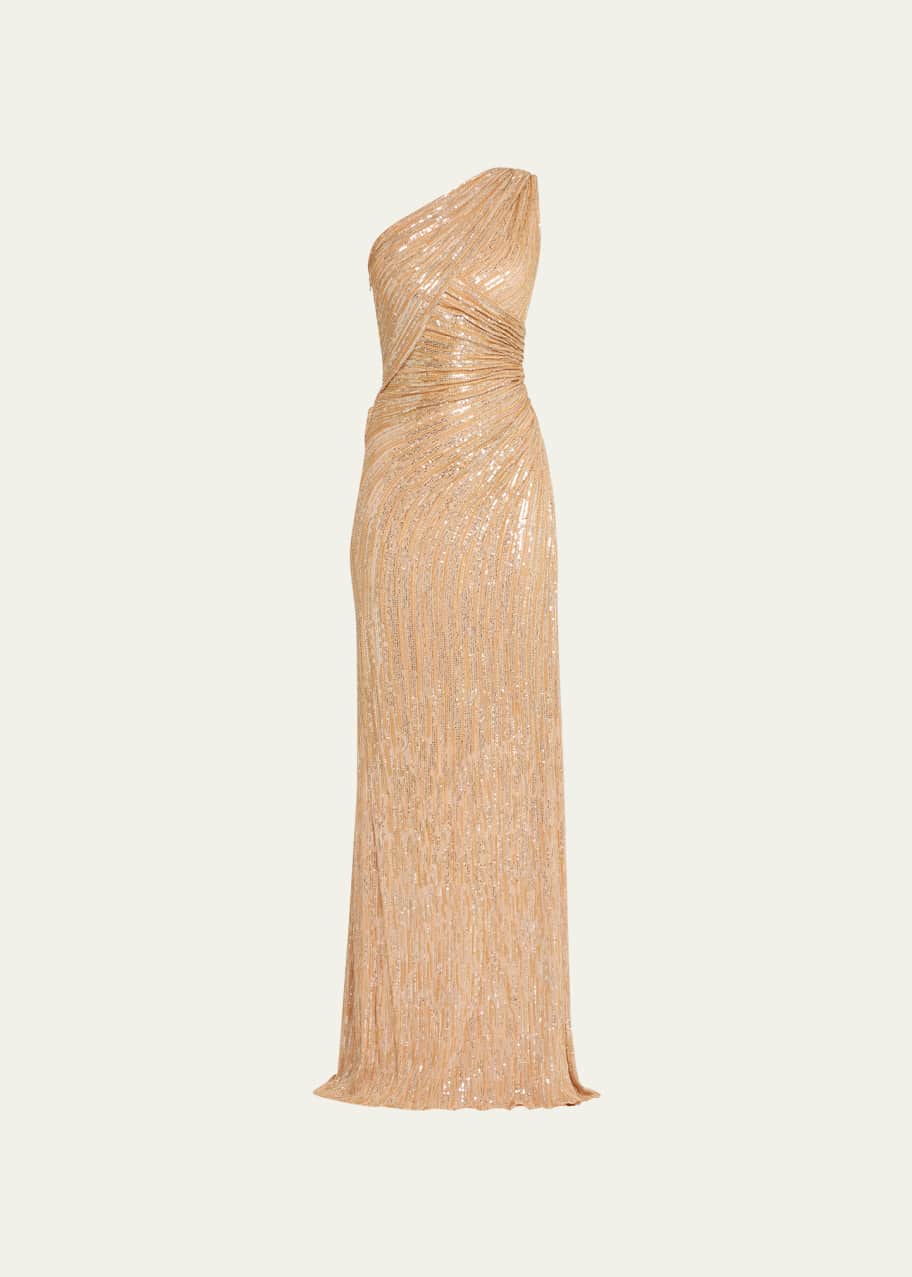 jenny packham one shoulder dress Jenny Packham Crystal-embellished One-shoulder Maxi Dress