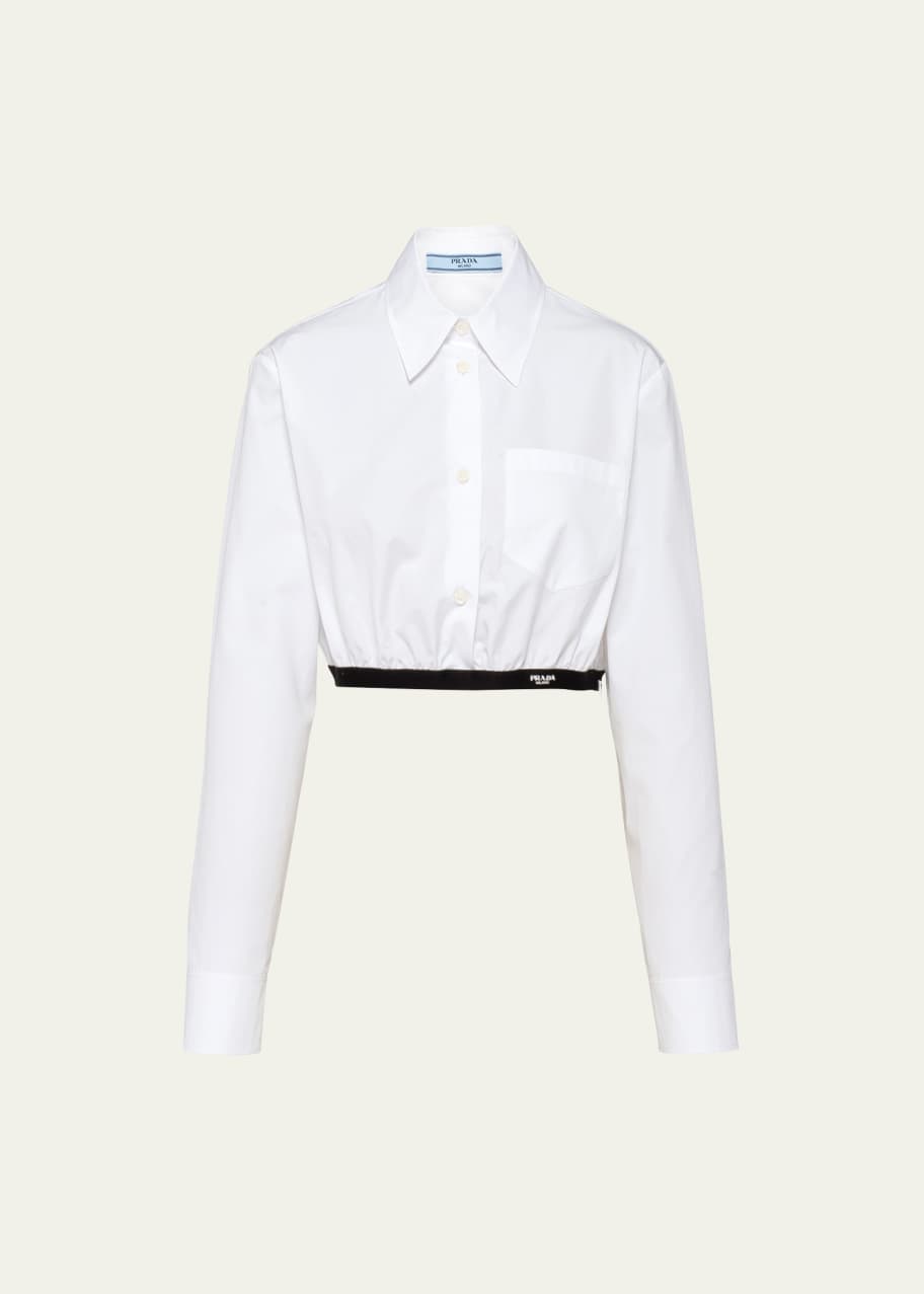Image 1 of 1: Poplin Button-Down Crop Blouse