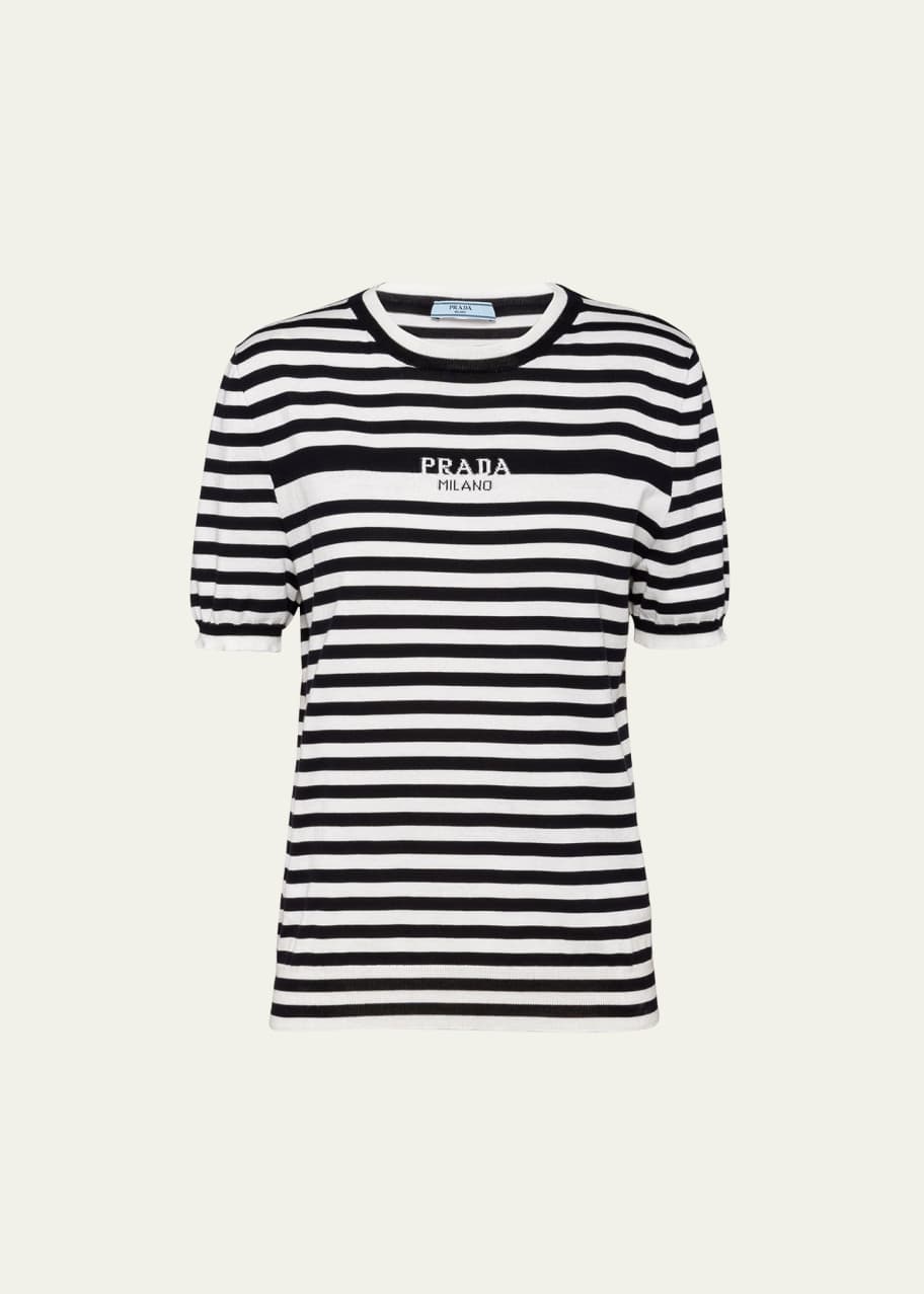 Prada Stripe Logo-Intarsia Short-Sleeve Top - Bergdorf Goodman