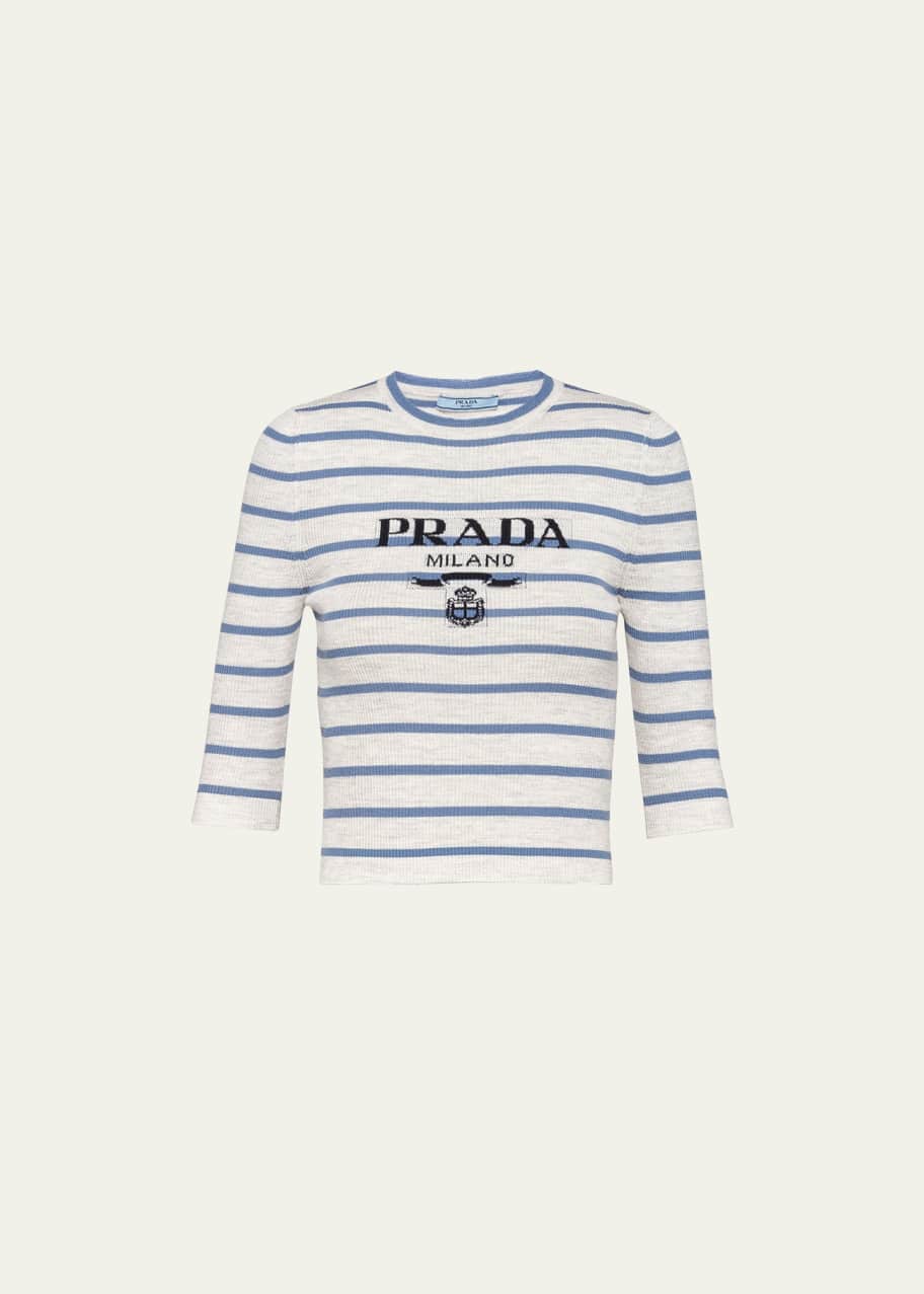 PRADA カットソー Prada Cropped Silk Sweater with Logo | Saks Fifth Avenue