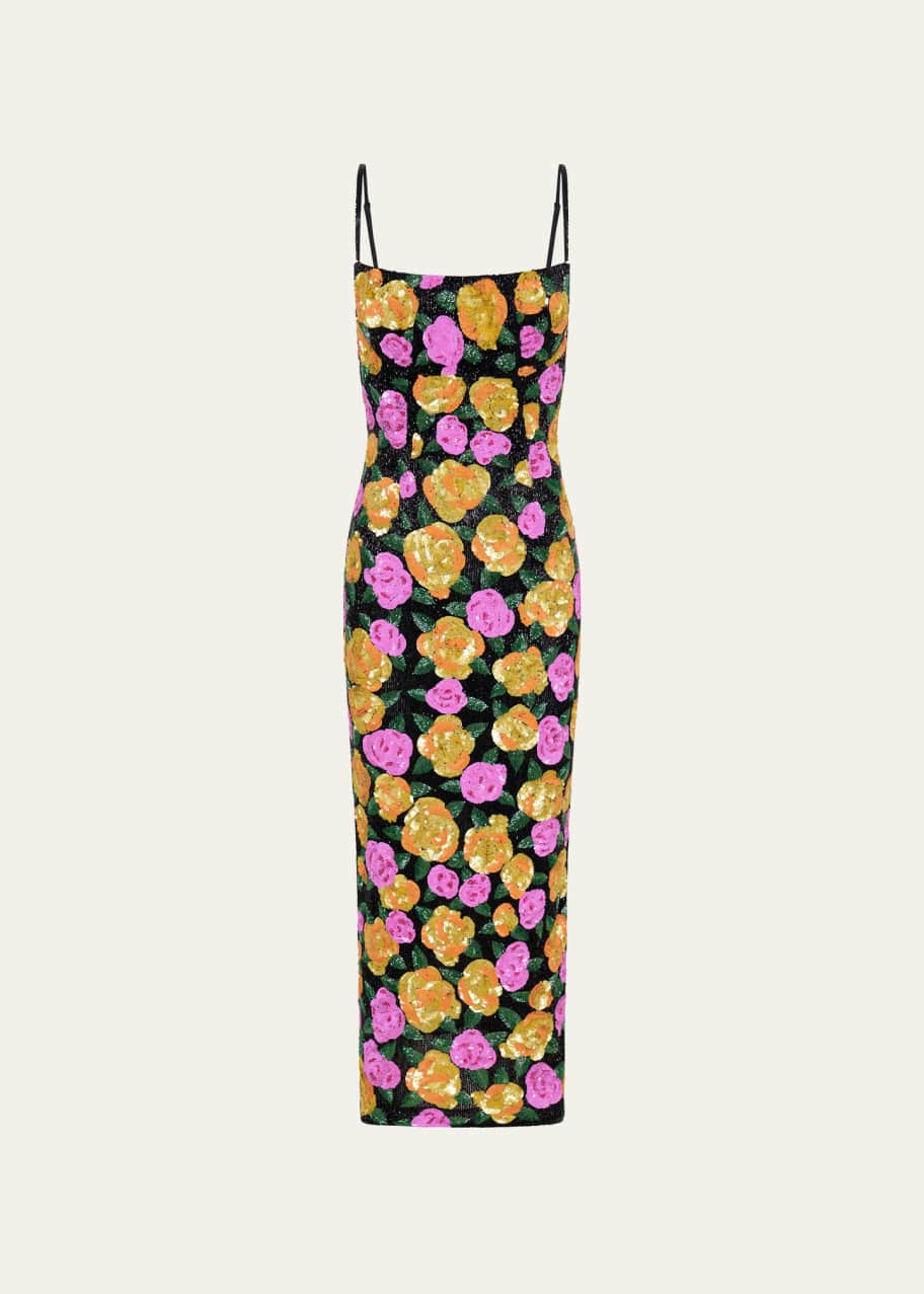 knee length dresses for ladies Pearl Embellished Floral Midi Dress