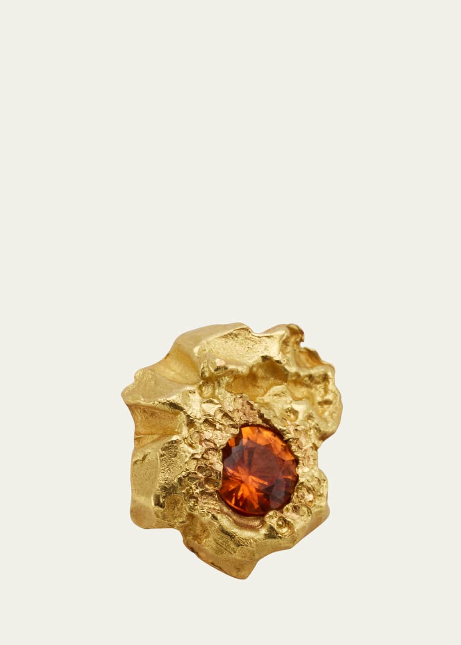 Image 1 of 1: Single Rock Earrings in 18K Solid Yellow Gold with 3.75mm Orange Sapphires