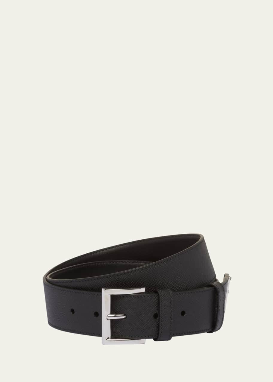 Prada Men's Triangle Logo Saffiano Leather Belt - Bergdorf