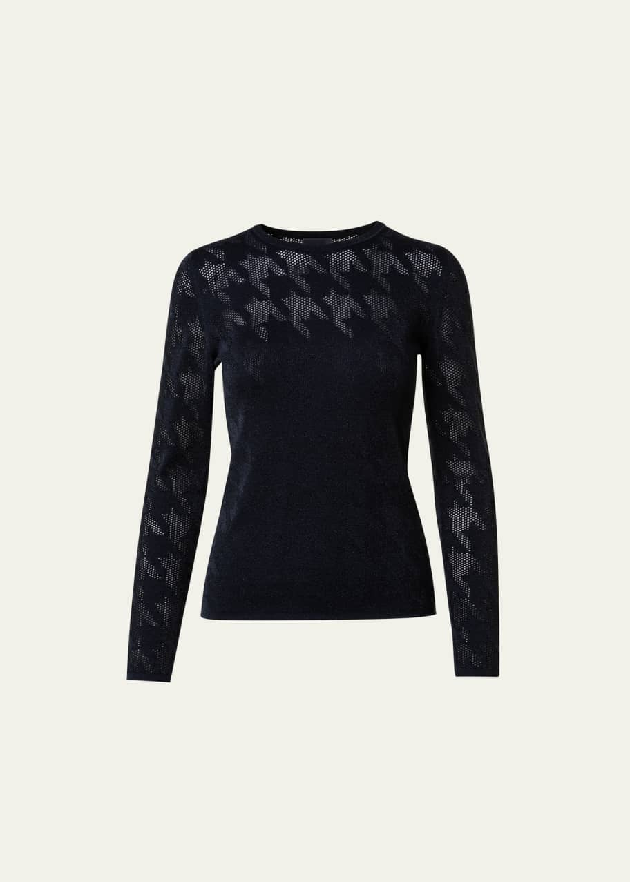 Image 1 of 1: Pied de Poule Jacquard Wool Knit Sweater