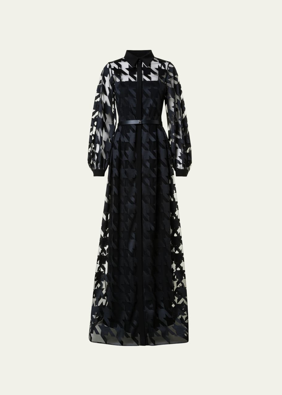 Akris Pied de Poule Embroidered Button-Front Gown - Bergdorf Goodman