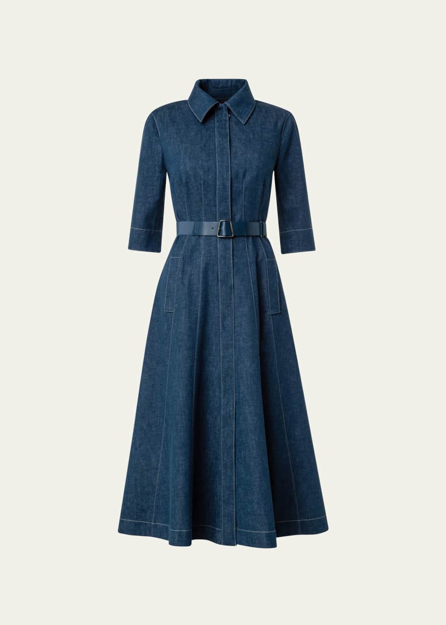 Akris Cotton Denim Midi Dress with Contrast Topstitching - Bergdorf Goodman