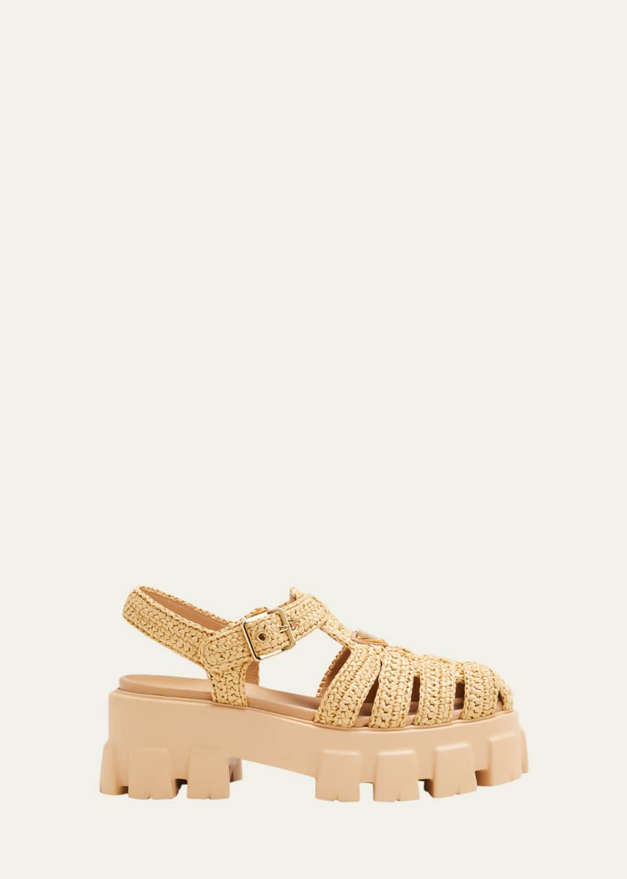 Prada Monolith Raffia Fisherman Sandals - Bergdorf Goodman