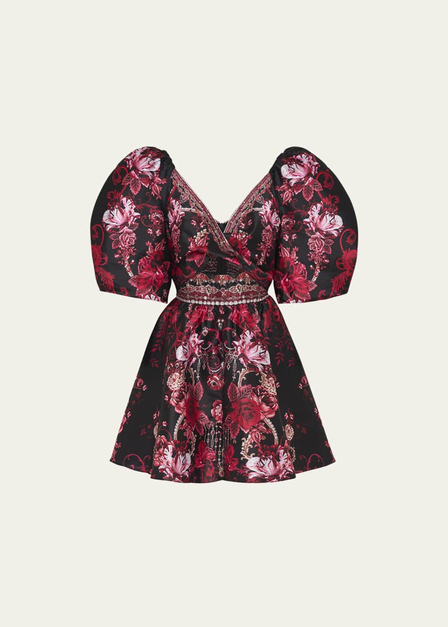 Image 1 of 1: Puff-Sleeve Taffeta Mini Dress