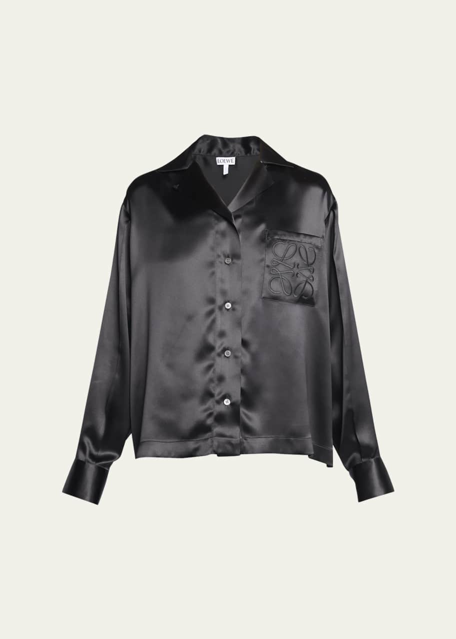 LOEWE パジャマシャツ シルク　size32 Loewe Satin Pajama Shirt with Embroidered Logo Pocket - Bergdorf