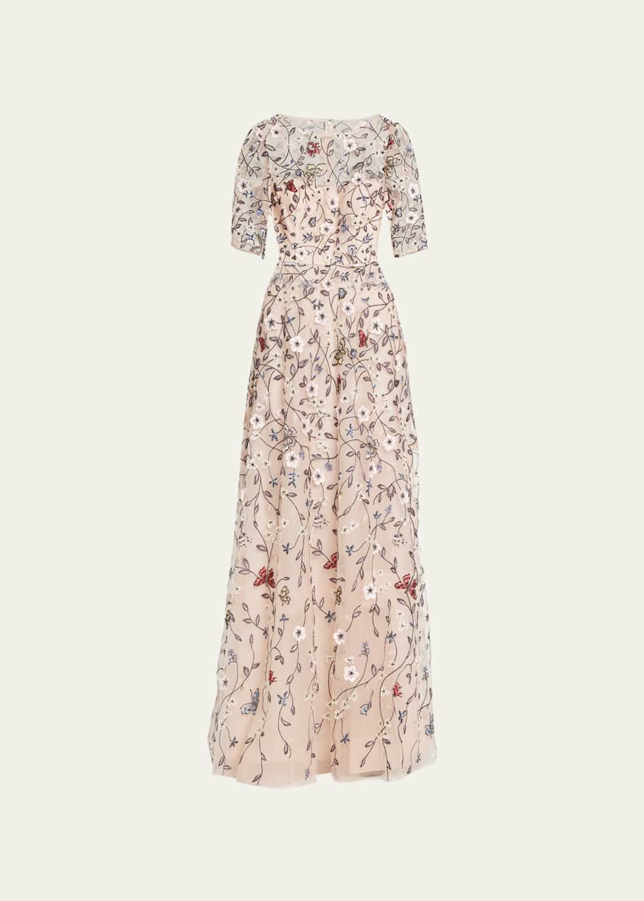 Rickie Freeman for Teri Jon Floral Vine Embroidered Tulle Illusion Gown -  Bergdorf Goodman