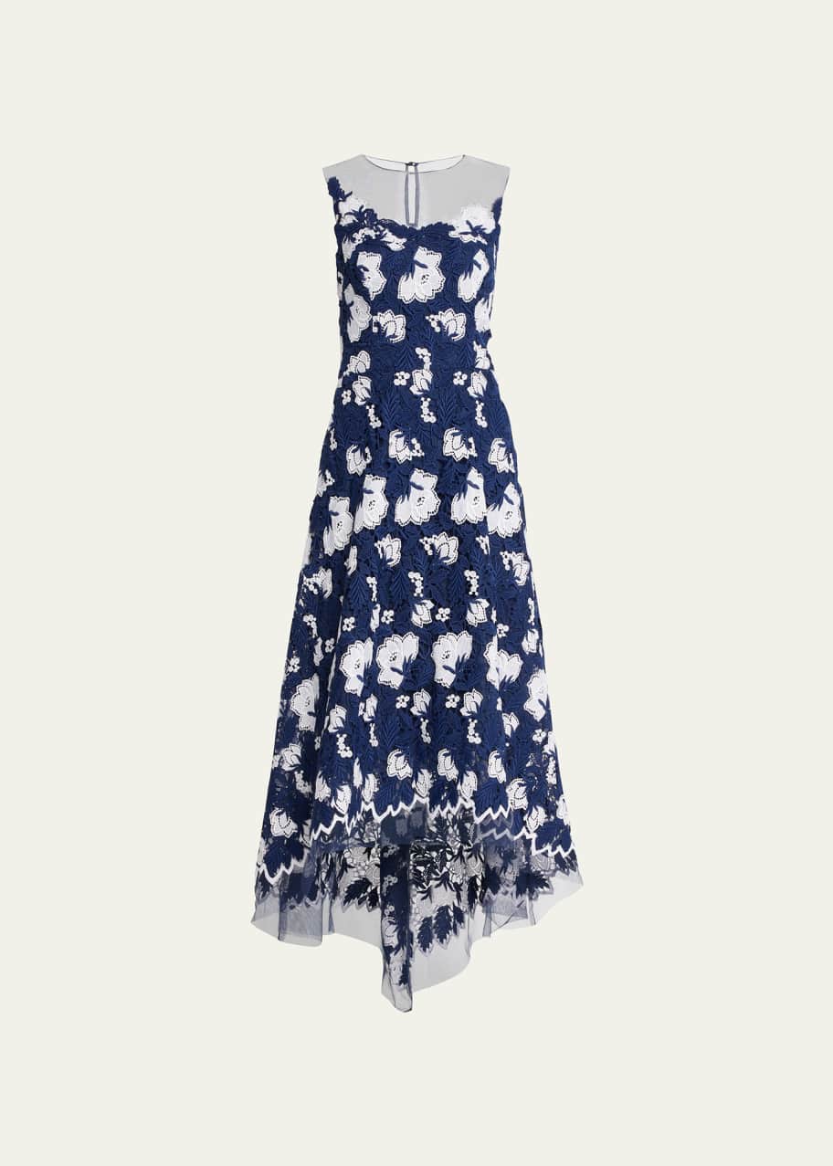 Rickie Freeman for Teri Jon High-Low Two-Tone Lace Mesh Maxi Dress -  Bergdorf Goodman