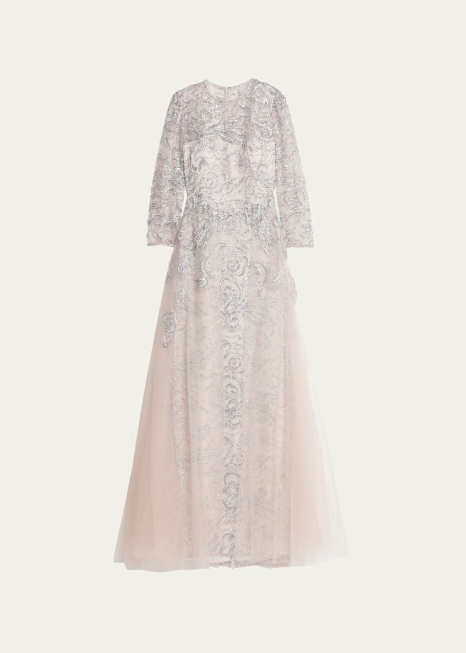 Rickie Freeman for Teri Jon Beaded Illusion-Sleeve Tulle Gown - Bergdorf  Goodman