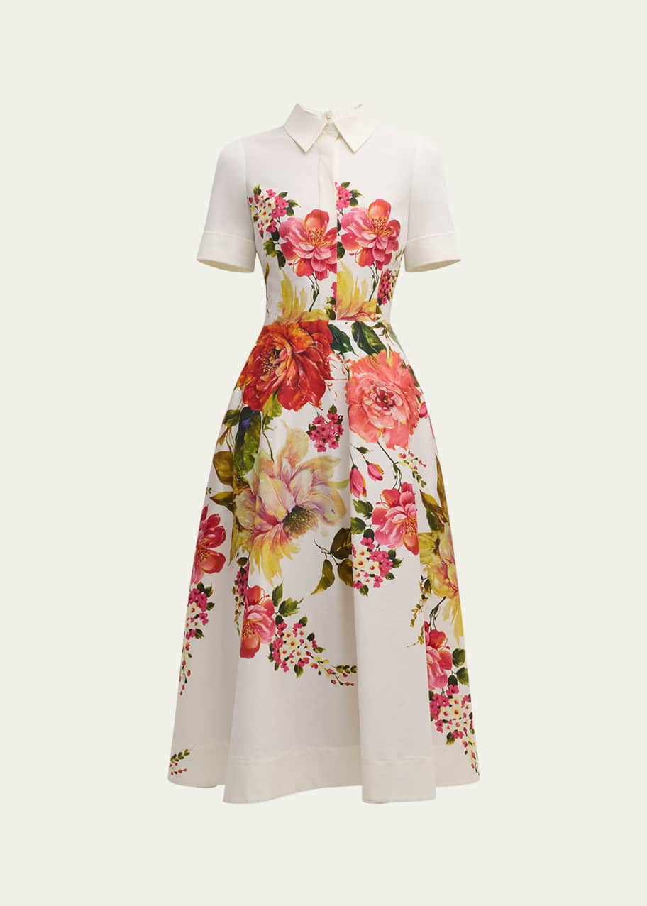 Image 1 of 1: Floral-Print Fit-&-Flare Shirtdress
