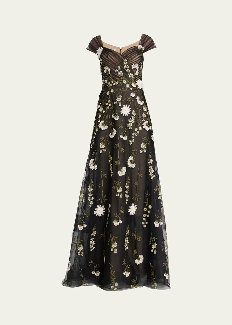 rickie freeman for teri jon floral-embroidered tulle dress self-portrait - Sequin Pearl Trim Midi Dress main image 1