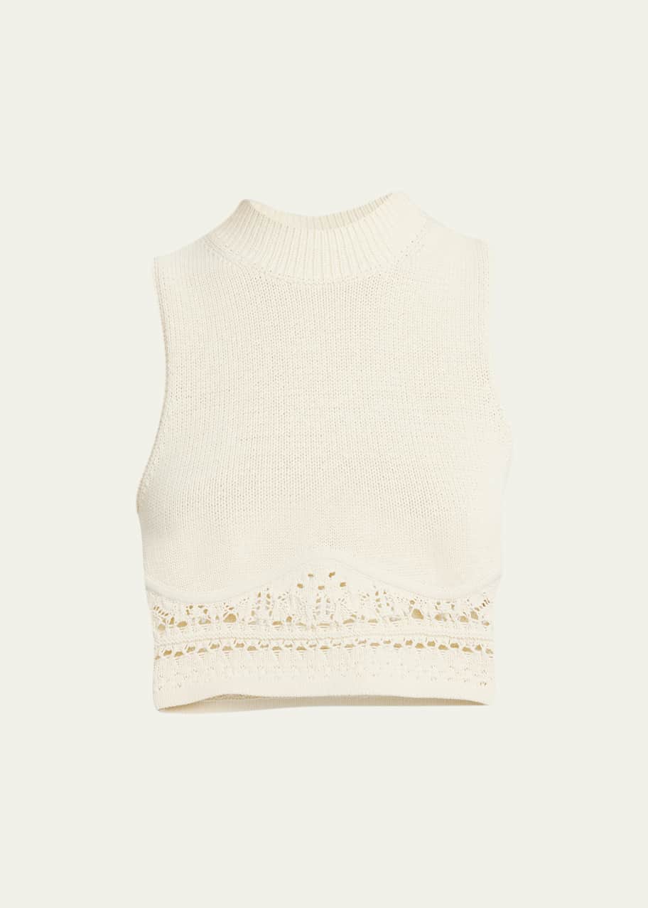 Image 1 of 1: Clarita Macramé Mock-Neck Crop Tank Top