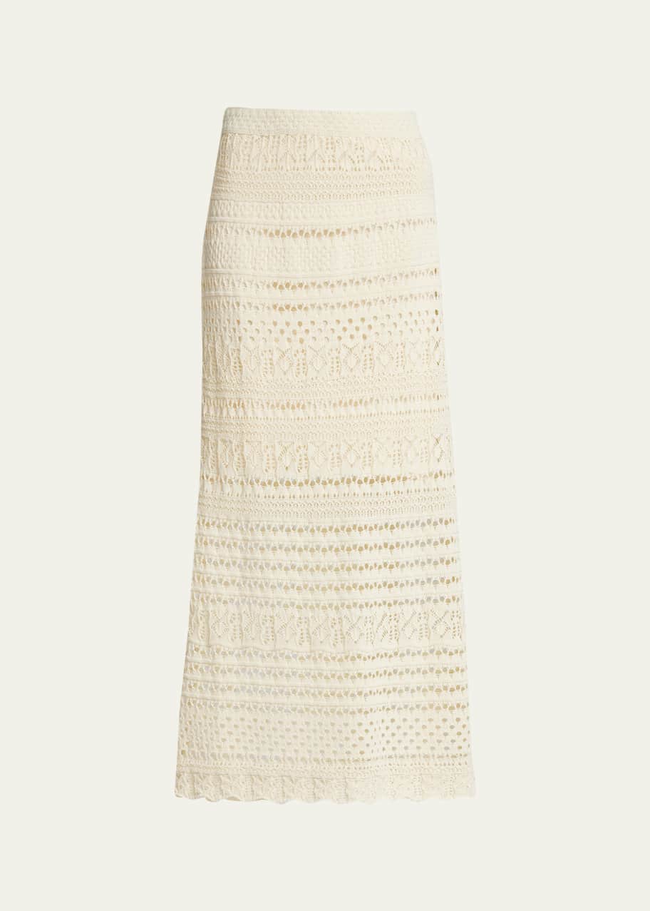 Image 1 of 1: Alita Macrame Mixed-Stitch Midi Skirt