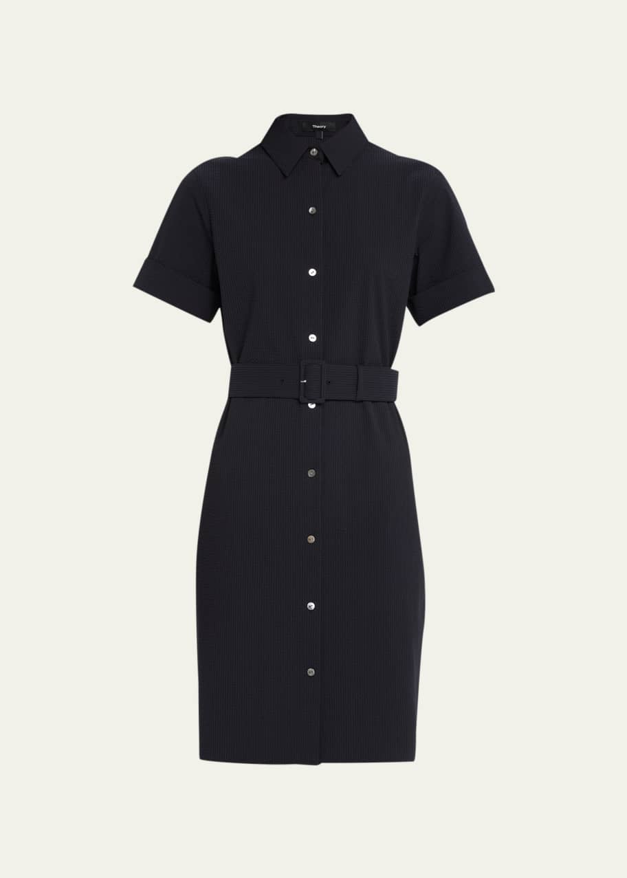Theory Belted Short-Sleeve Seersucker Shirtdress - Bergdorf Goodman