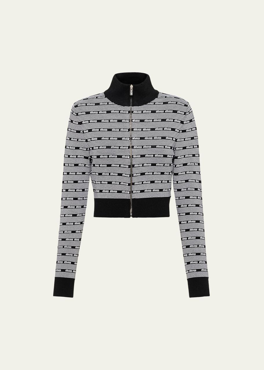 Miu Miu Jacquard Logo Knit Crop Cardigan - Bergdorf Goodman