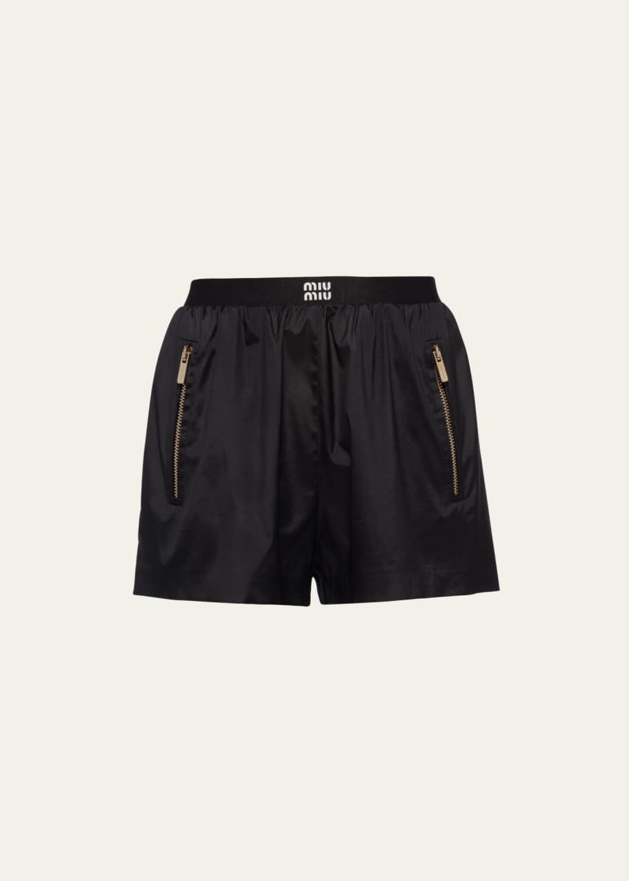 Miu Miu Logo-Print Technical Silk Shorts - Bergdorf Goodman