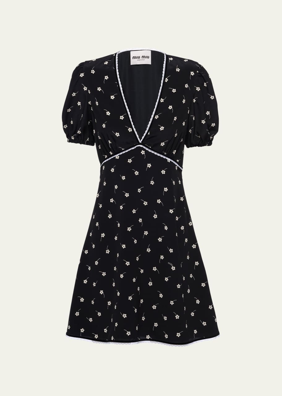 Miu Miu Floral-Print Lace Trim Mini Dress - Bergdorf Goodman