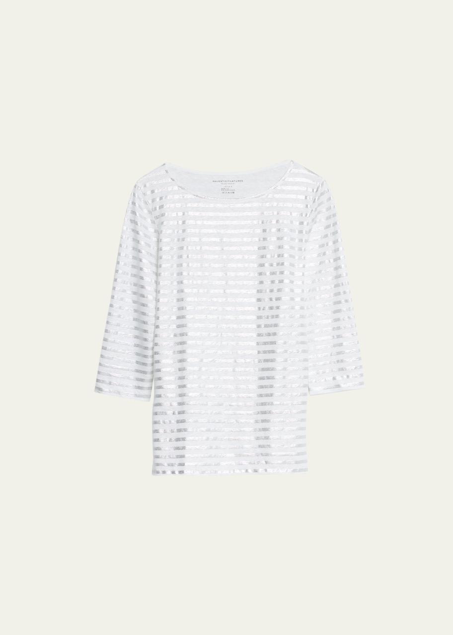 Majestic Filatures Stretch Linen Metallic Striped Top - Bergdorf Goodman