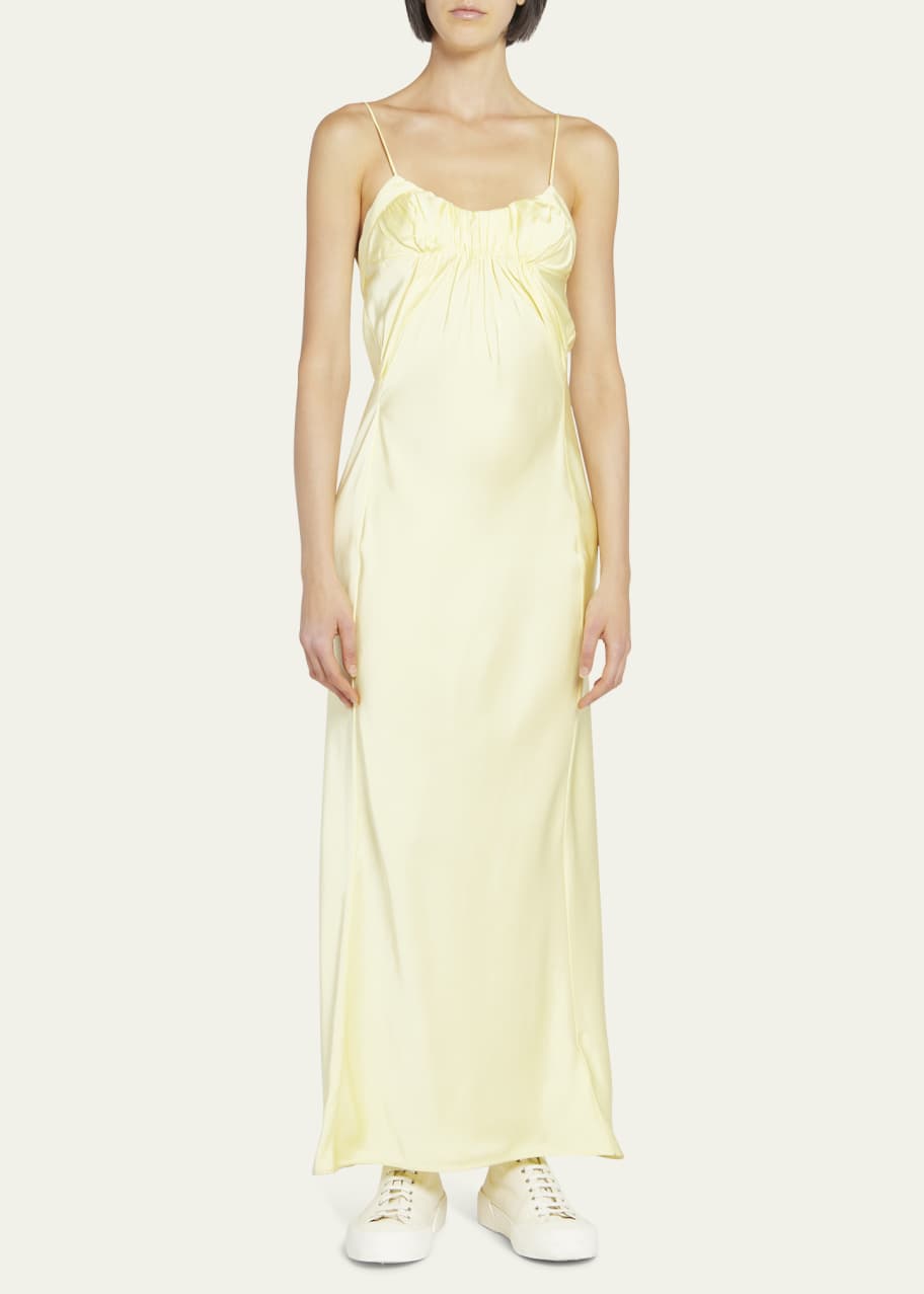 Jil Sander Ruched Bustier Satin Maxi Dress - Bergdorf Goodman