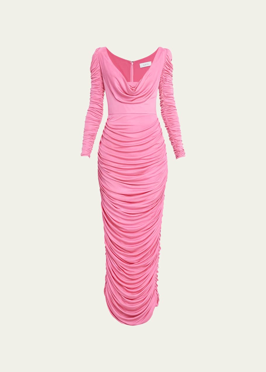 open lace back dress Pink Ruched Detail Long Sleeve Midi Dress S main image 0
