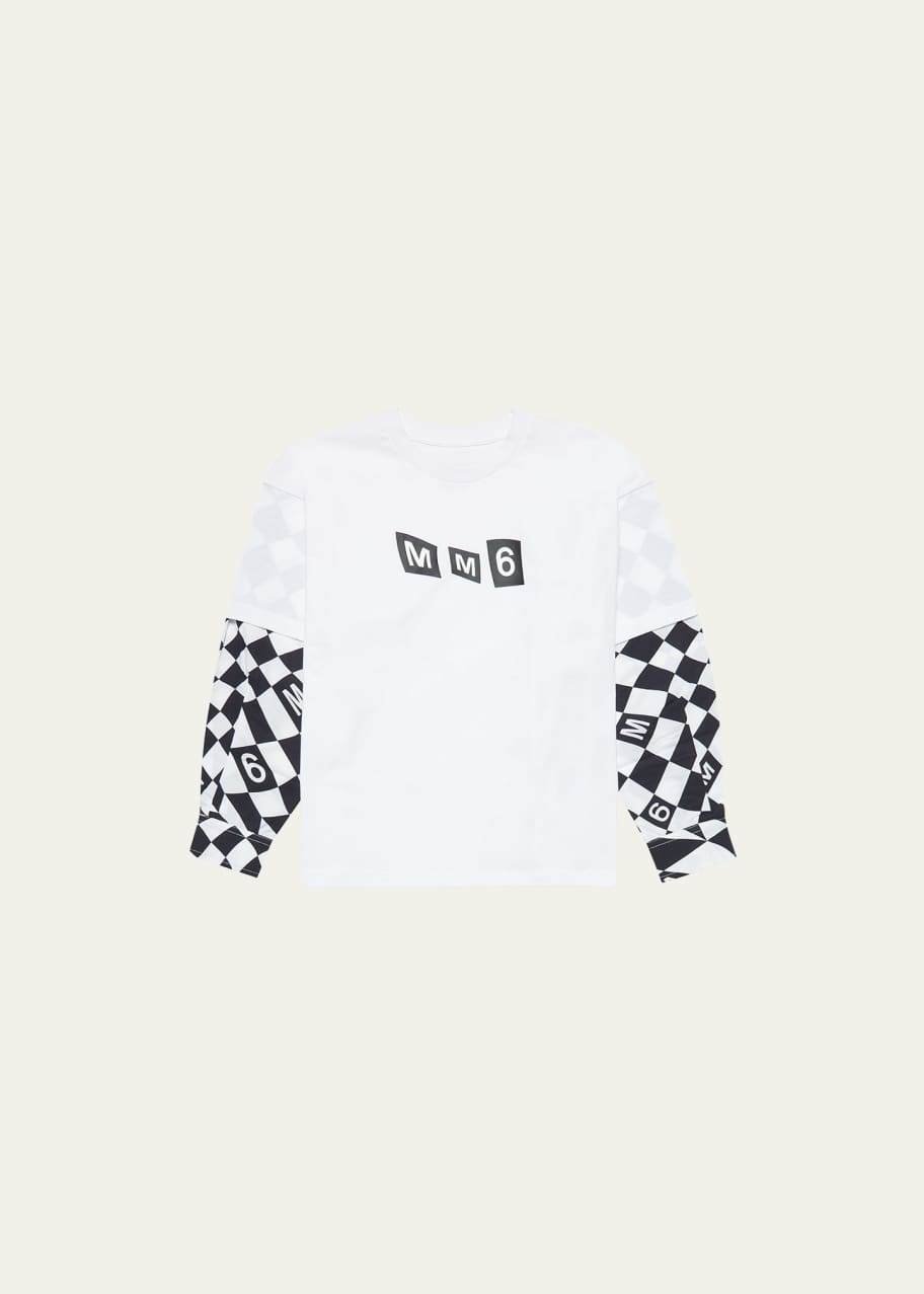 MM6 Maison Margiela Kid's Logo-Print Checkered Pattern T-Shirt