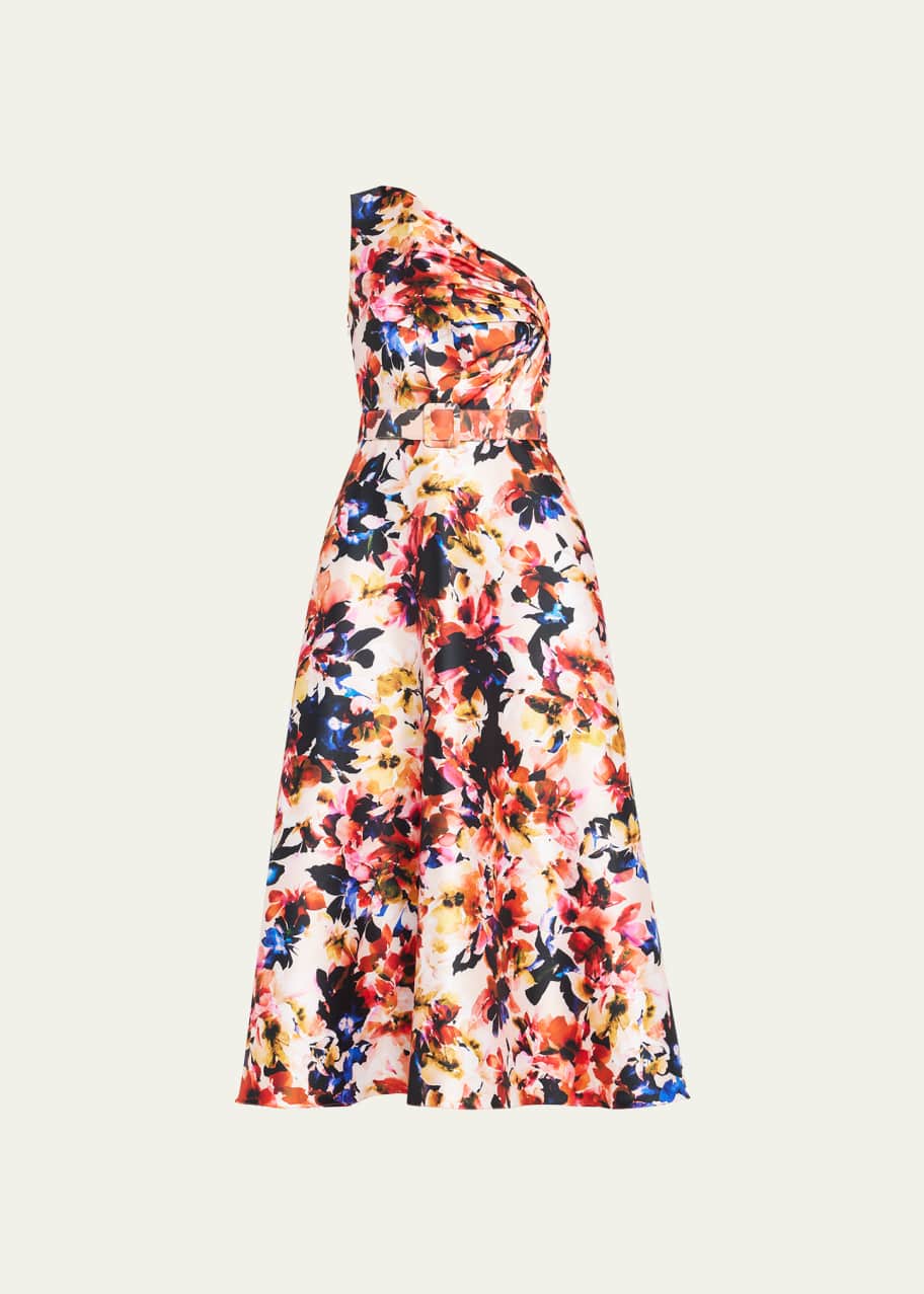 open lace back dress Dolce & Gabbana White Floral Silk One Shoulder Midi Dress main image 0